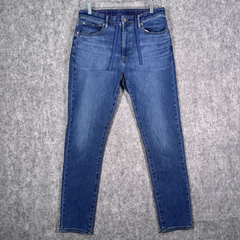Uniqlo Ezy Jeans Mens Medium 32x30 Blue Elastic Waist Drawstring Casual Slim